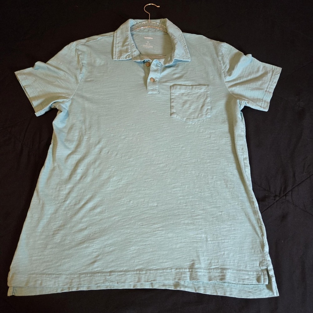 Sonoma Polo Shirt Mens Large Light Green Exc Cotton Slub Short Sleeve Pocket